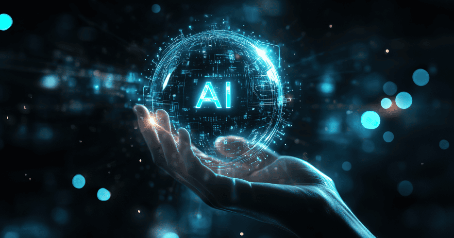 AI written in a digital ball in a human hand