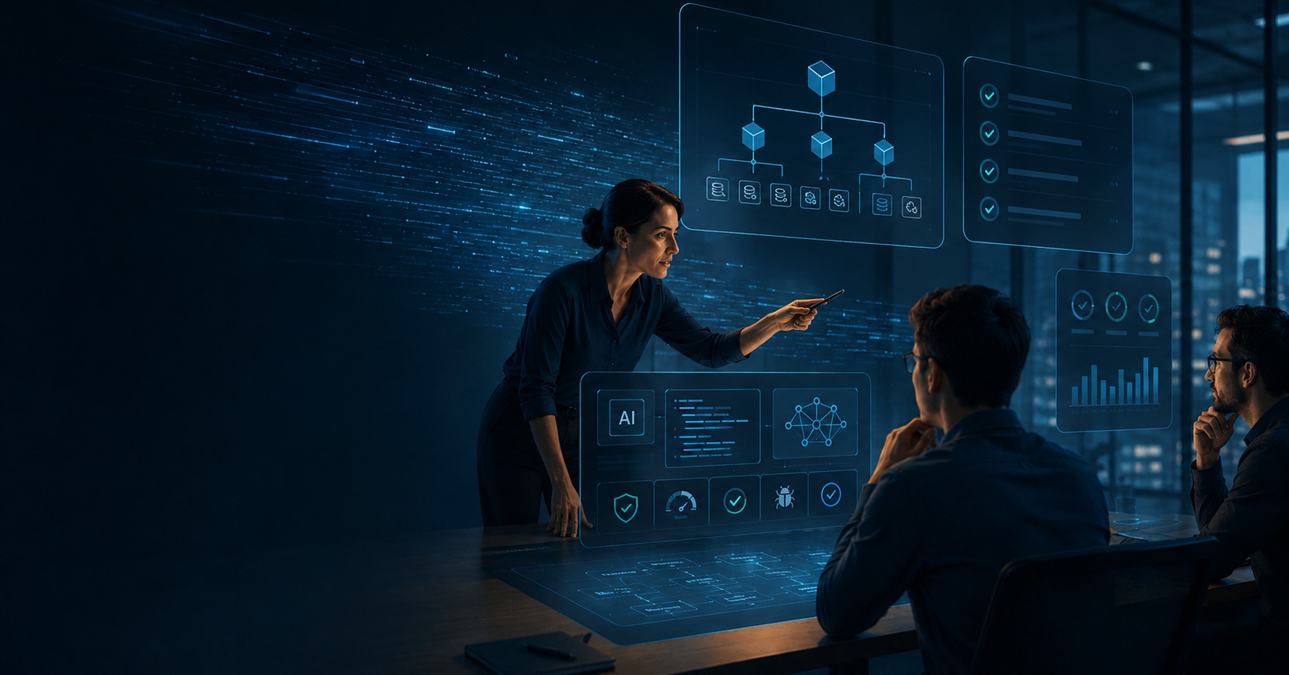 Technology leader presenting AI strategy roadmap and architecture to business stakeholders